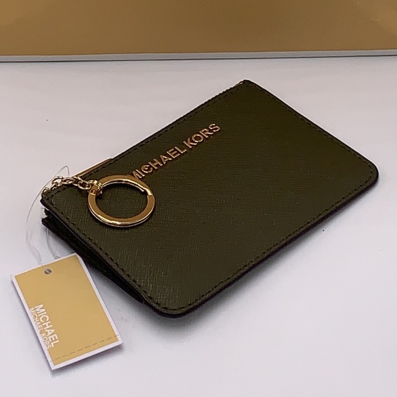 MICHAEL KORS SMALL TOP ZIP COINPOUCH WITH ID KEYCHAIN CARDHOLDER WALLET 
 OLIVE - Picture 9 of 16